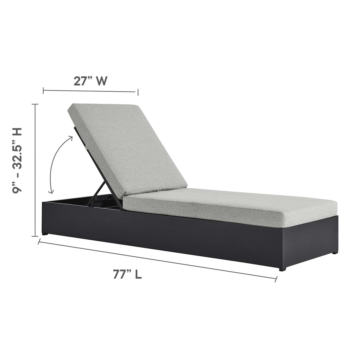 Modway Tahoe Aluminum Outdoor Chaise Lounge Gray with Weather-Resistant Cushions, Perfect Patio Sunbed or Recliner Chair for Pool Furniture