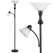 Leasgy 71'' Floor Lamps for Living Room, Tall Floor Lamp for Bedroom with Adjustable Angle Arc Reading lamp, Modern Torchiere Standing lamp with Glass Shade, Knob Switch, Bulb Included, Black