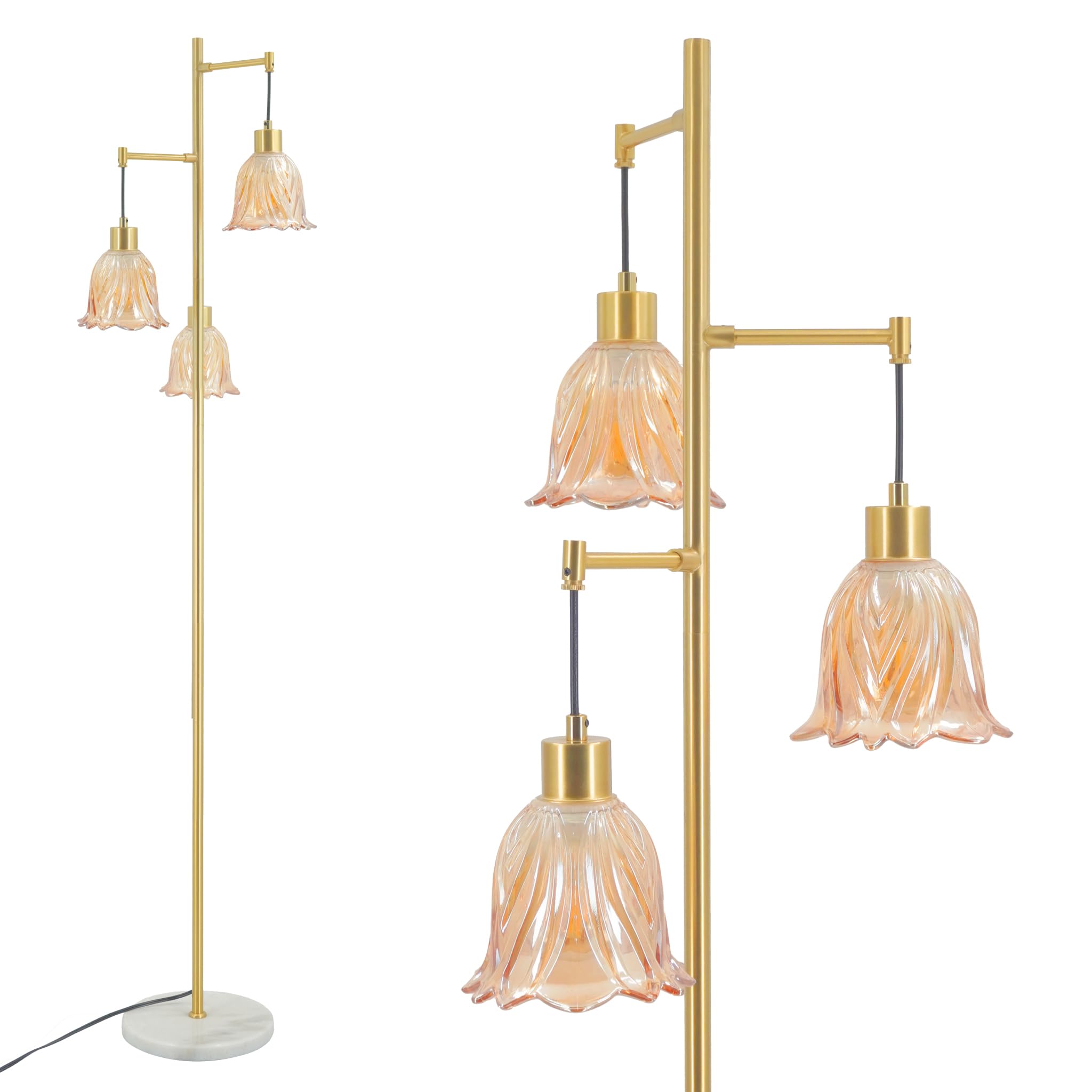 3-Light Glass Flower Floor Lamp