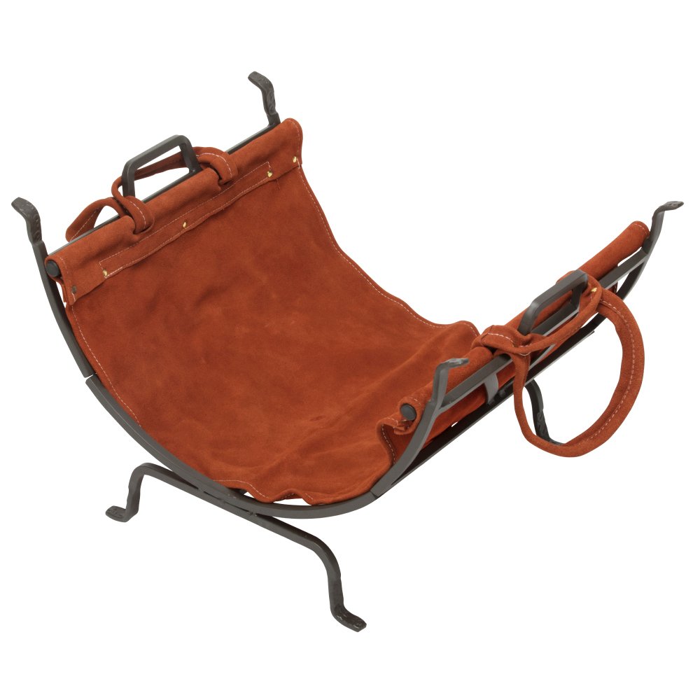 Steel Log Holder with Leather Carrier