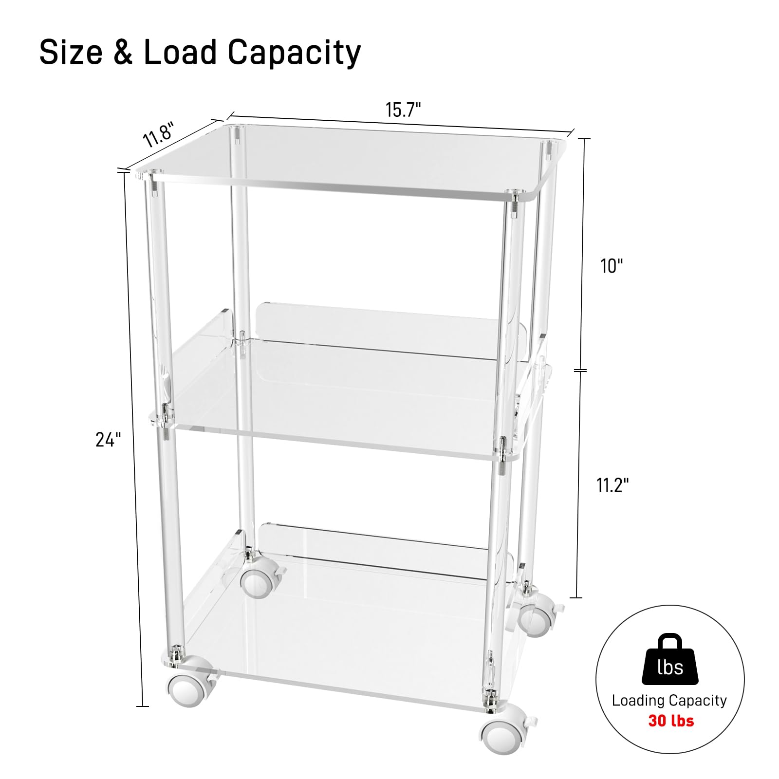 3-Tier Acrylic Printer Stand with Lockable Wheels