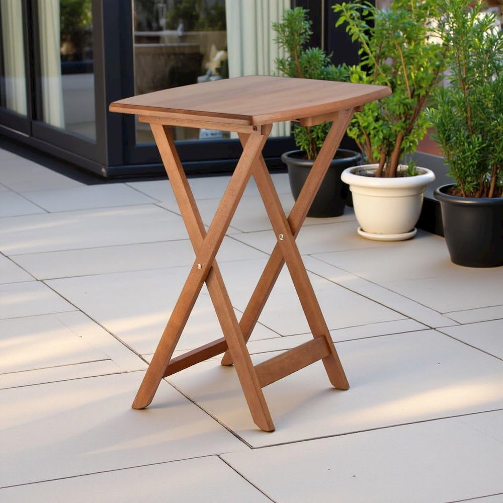 Teak Folding TV Tray Set with Stand