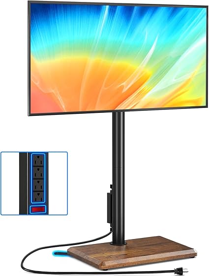 Swivel Floor TV Stand with Power Outlet, Height Adjustable, 32–60 Inch TVs