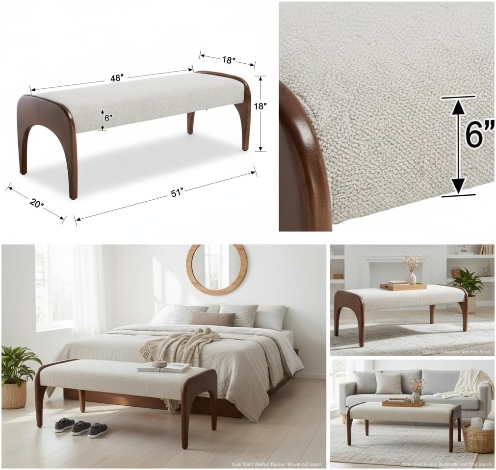Upholstered Long Bench with Solid Wood Legs