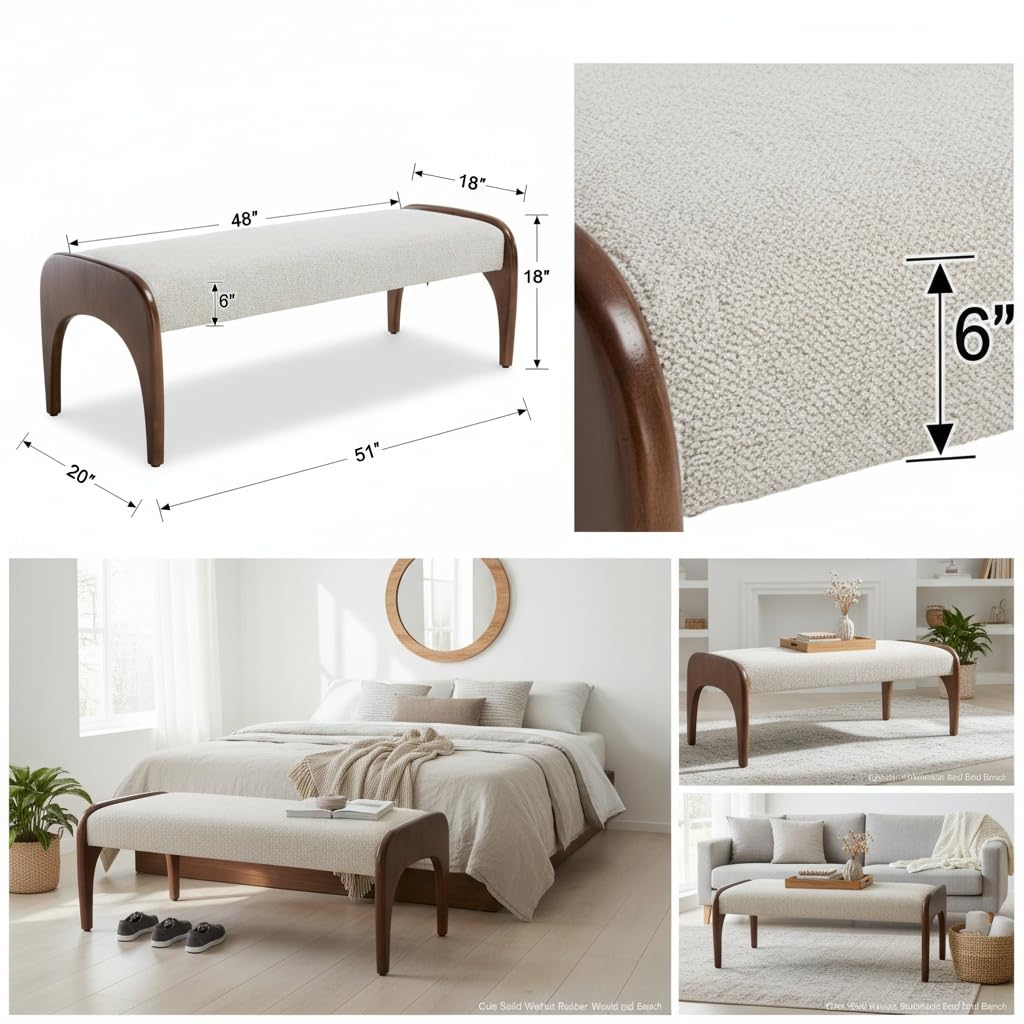 Upholstered Long Bench with Solid Wood Legs