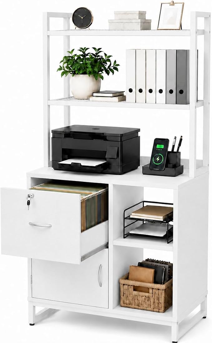 Locking File Cabinet with Bookshelf