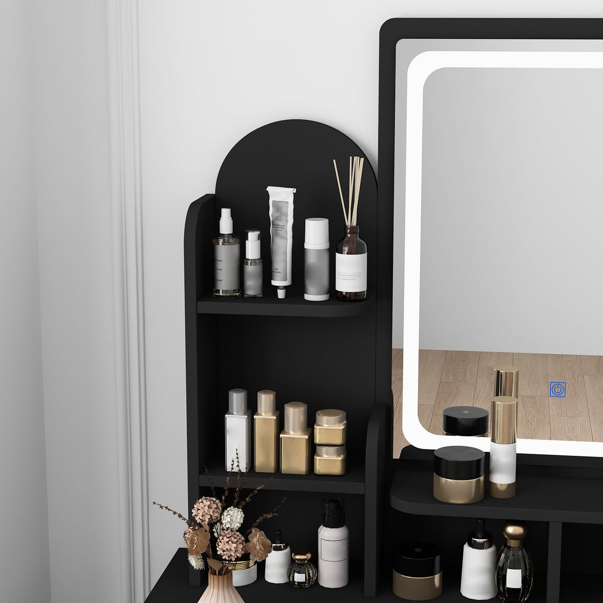 Black Lighted Makeup Vanity Set