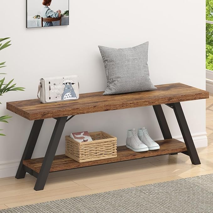 Storage Bench with Shoe Rack, 47" Entryway Bench