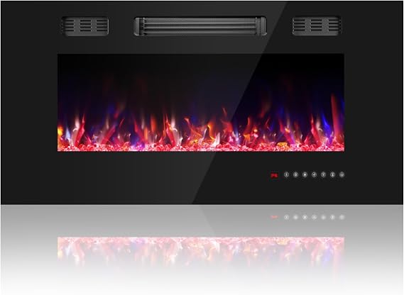 Wall-Mounted Electric Fireplace with Crystal Flame