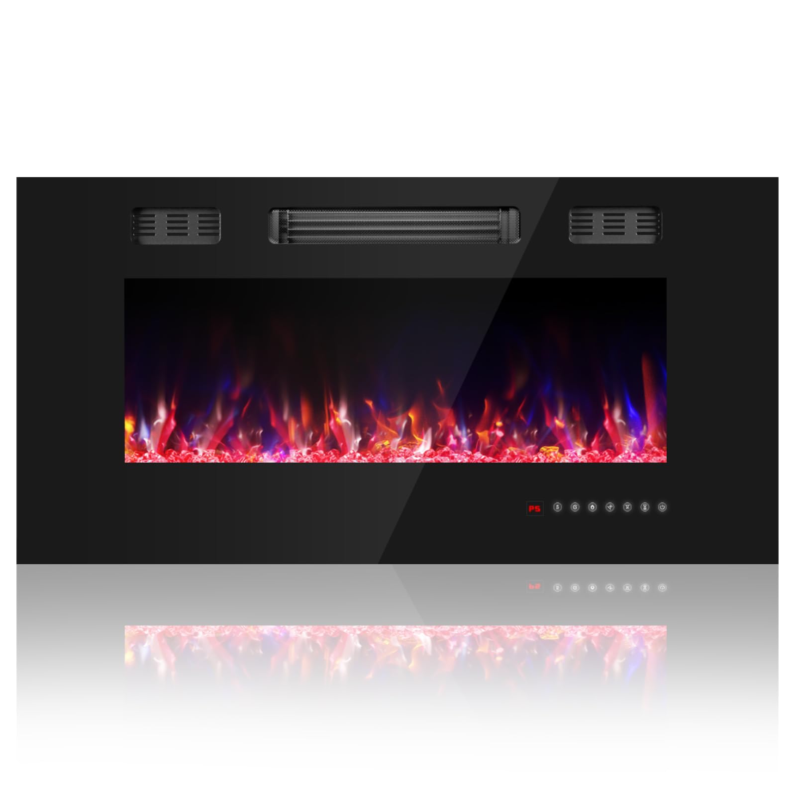 36 Inch Electric Fireplace with Crystal, Electric Fireplaces Insert, Wall Mounted/Recessed Fireplace with Remote Control, 12-Color Flame, Brightness & Speed