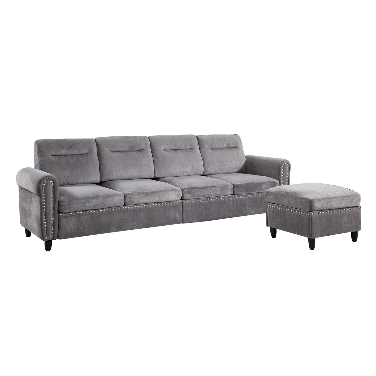 Grey Modular L-Shaped Couch with Movable Ottoman for Living Room, 106-inch