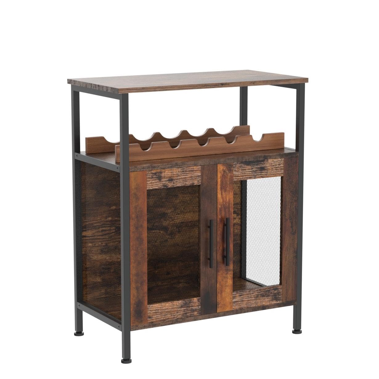Wine Bar Cabinet with Detachable Wine Rack, Glass Holder & Mesh Door