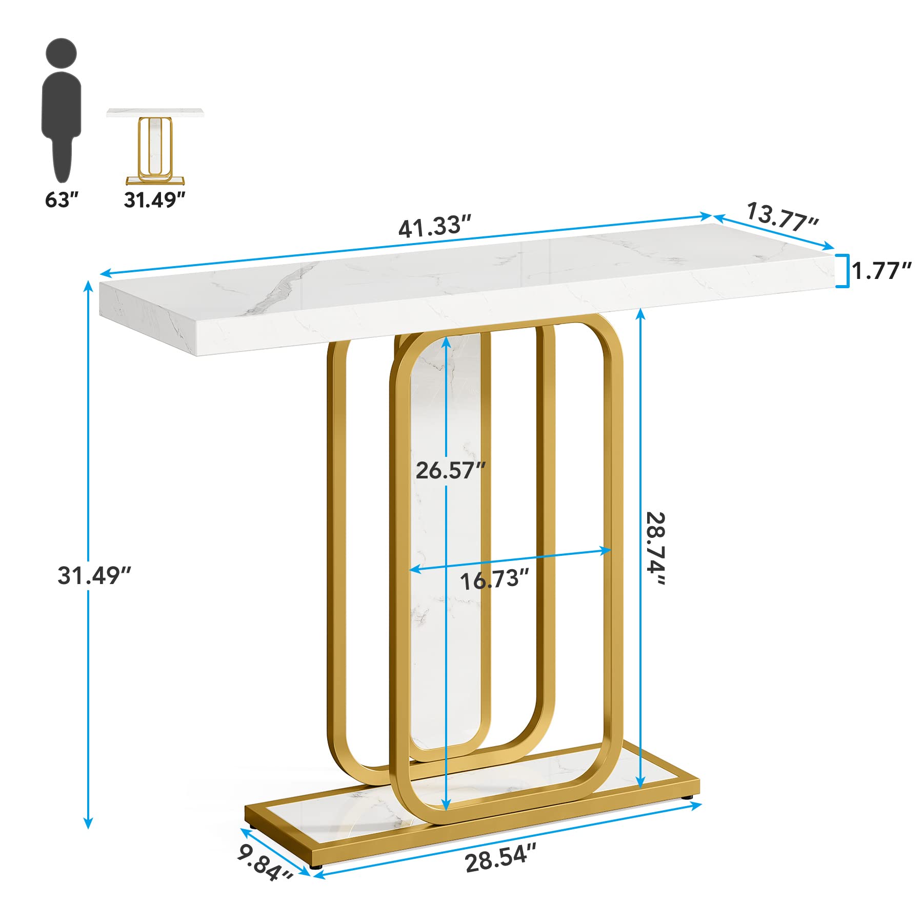 Tribesigns Modern Gold White Console Table with LED Lights, 41.3 Inch Entryway Hallway Foyer Accent Table with Faux Marble Veneer for Living Room, Entrance
