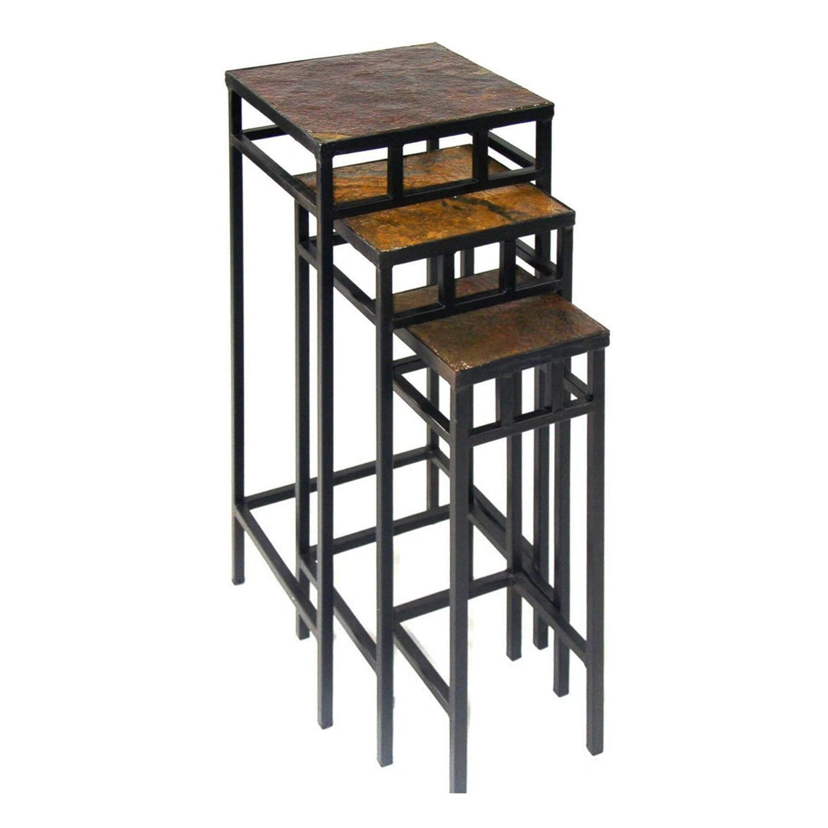 Zhongma Set of 3 Metal Plant Stand with Slate Top Fully Assembled Square Flower Shelf without Installation Required