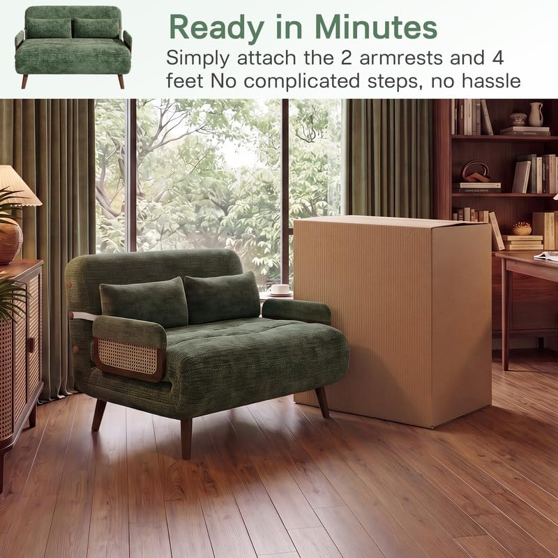 3 in 1 Convertible Sleeper Chair Bed, Folding Sofa Bed for Adults, Green