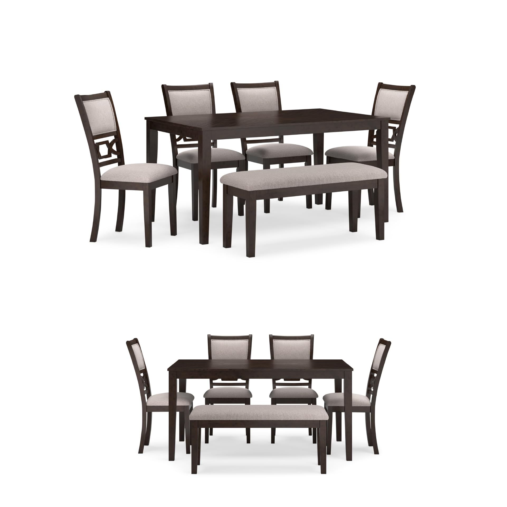 6-Piece Dining Table Set with Bench & Upholstered Chairs