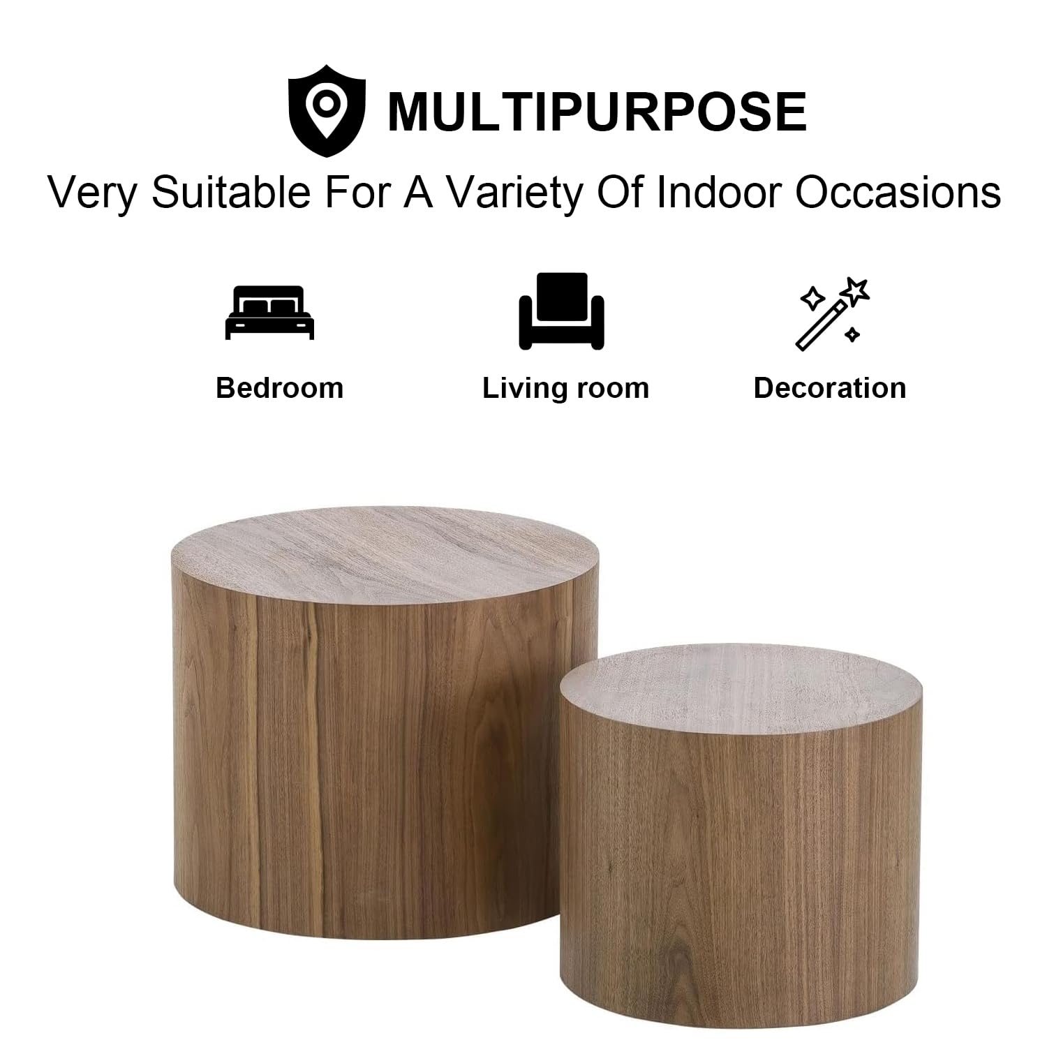 Nesting Coffee Table Set of 2 – Round Accent Tables with Non-Slip Feet