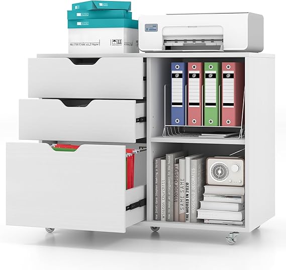 3-Drawer Rolling File Cabinet with Adjustable Shelf