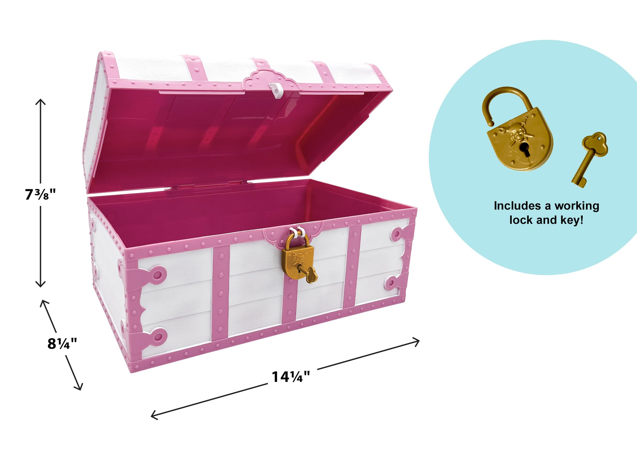 Plastic Treasure Chest with Lock and Key – Pink & White