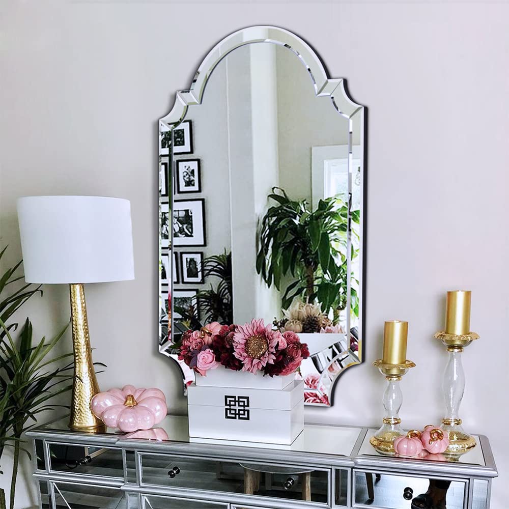 Chende Large Arched Wall Mirror, 22" X 34" Bathroom Mirror with Glass Beveled Edge, Modern Wall Decorative Mirror for Elegant Living Room, Dining Room, Bedroom