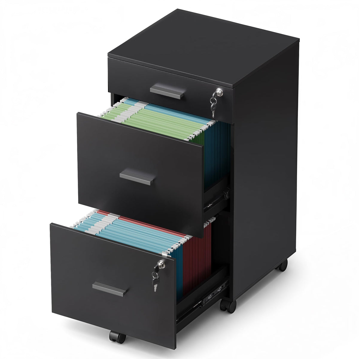3-Drawer Lockable Rolling File Cabinet