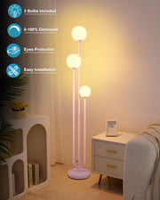 ACOHOOK 63IN 3-Light Dimmable Pink Floor Lamp, Unique Tall Standing Lamps with 3000K G9 Bulbs for Reading, Mid Century Modern Floor Lamp with 5Lbs Heavy Base for Living Room Bedroom Office