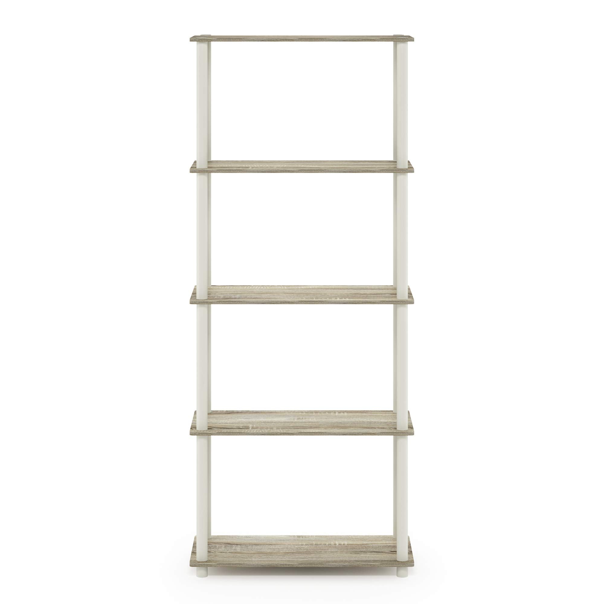Furinno TURN-N-TUBE Storage Shelves, 5-Tier Book Shelf, Corner Shelf, Toolless Open Shelves, for Organization and Storage, Living Room, Garage, Home Office, Sonoma Oak