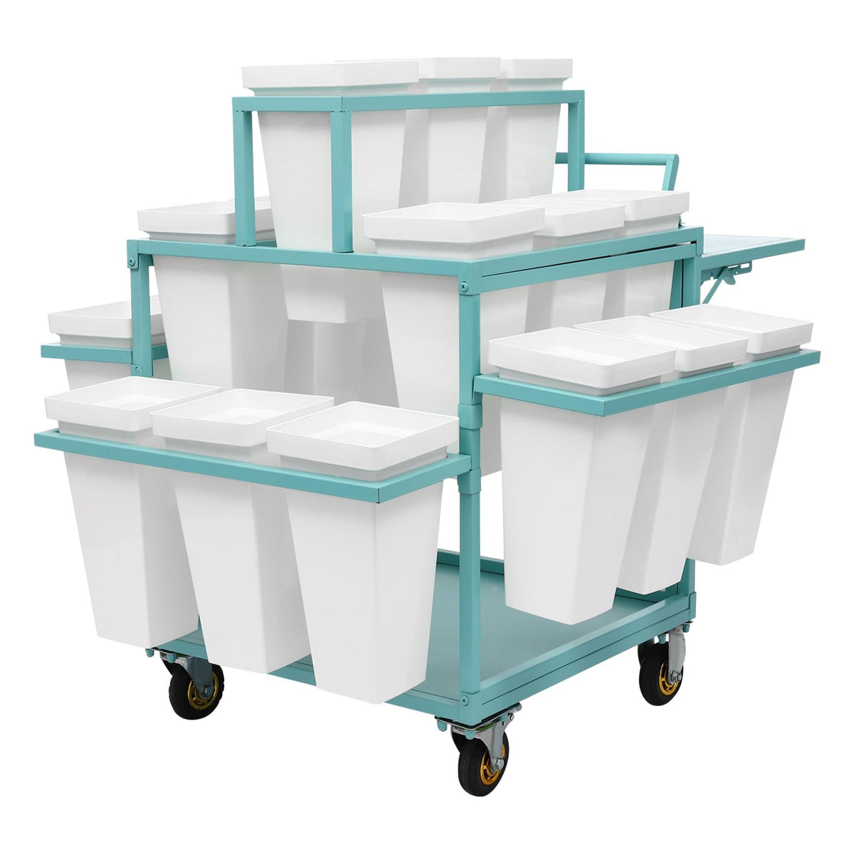 BAIODNB Flower Display Stand with Wheels,6 Layers Plant Display Stand With 18PCS Buckets Flower Cart, Moving Florist Bouquet Shelf Flower Rack for Indoor, Outdoor Patio Garden, Living Room (Blue)
