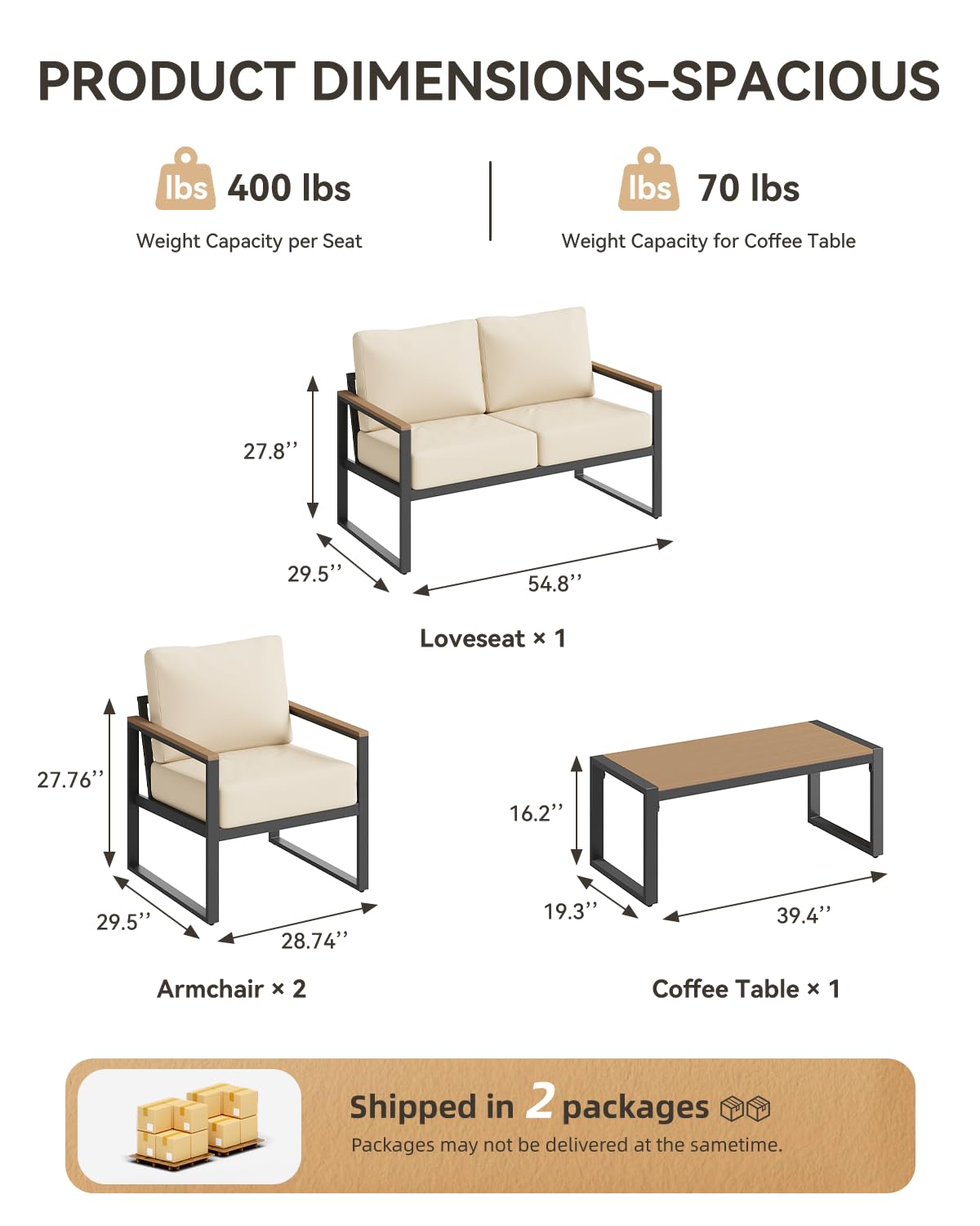 4-Piece Patio Conversation Set with Thick Cushions & Coffee Table