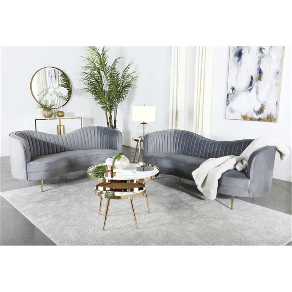 Gray Velvet Sofa and Loveseat Set