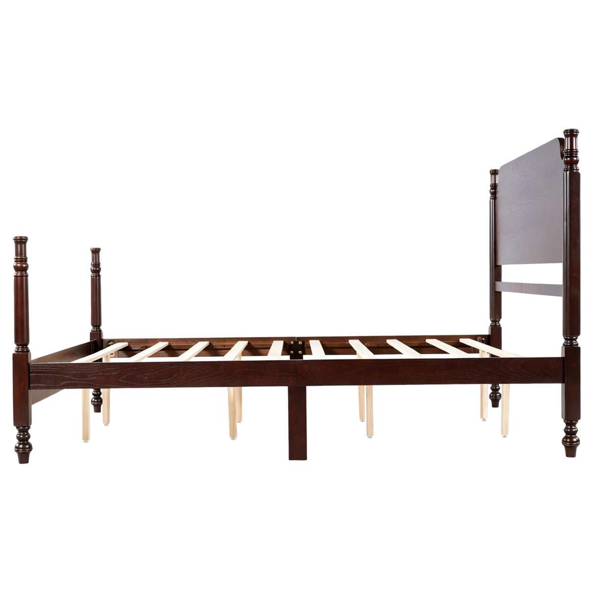 Merax Vintage Wood Spindle Bed Frame with Headboard, Queen Size,Dark Walnut