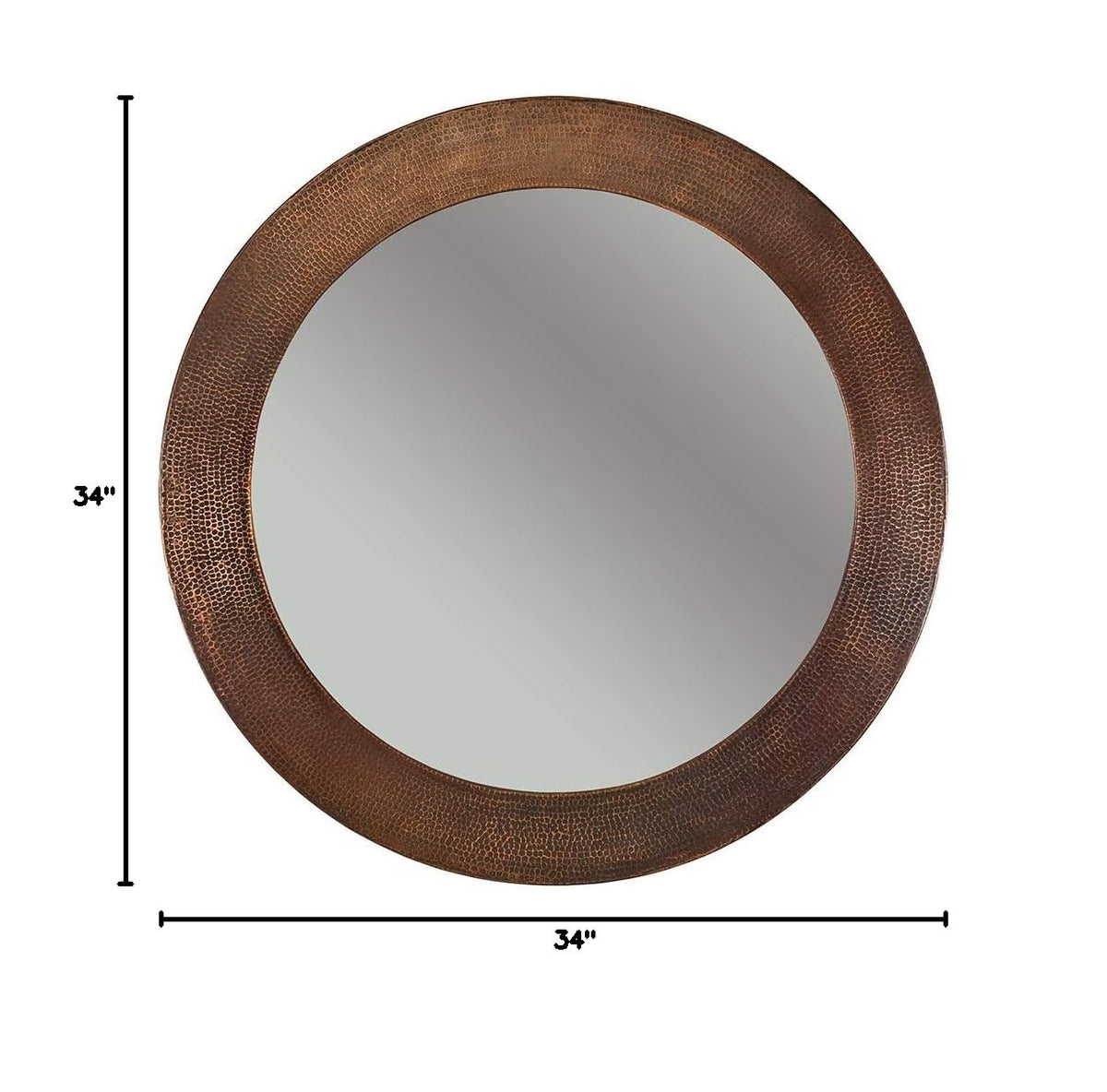 Premier Copper Products MFR3434 34-Inch Hand Hammered Round Copper Mirror