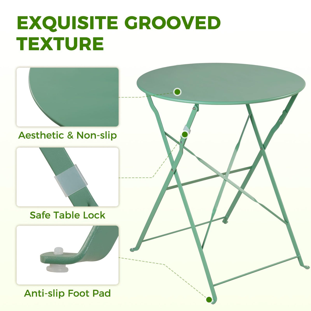 Grand patio Premium Frame Patio Bistro Set, Colorful Folding Outdoor Patio Furniture Sets, 3-Piece Patio Table and Chair Set, Sage Green
