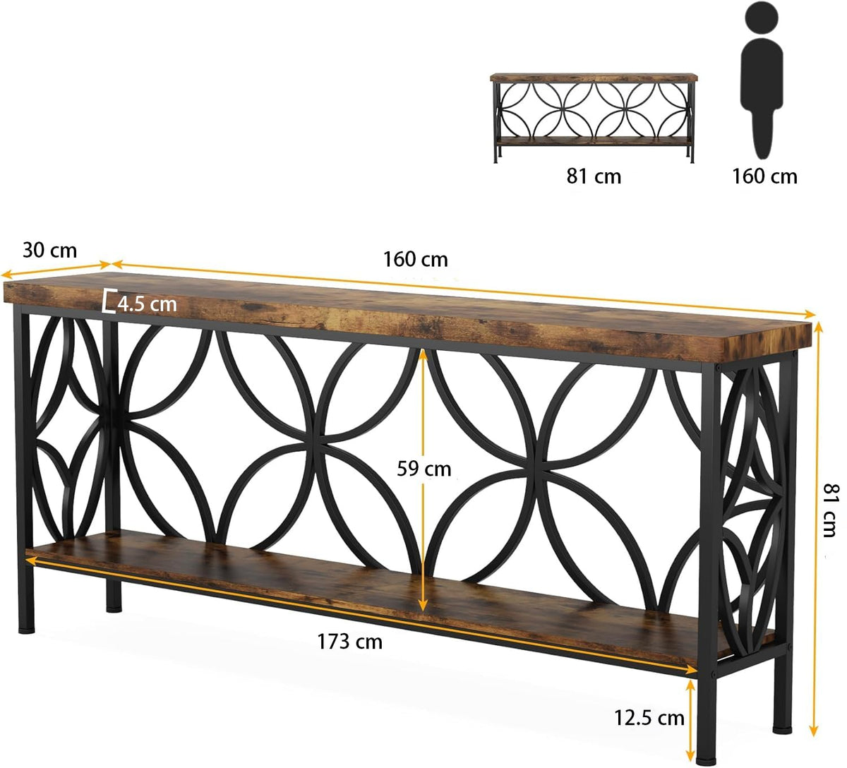 LITTLE TREE Sofa Table, 70.9 Inch Industrial Behind Couch Table with Storage Shelves, Narrow Long Console Table for Entryway, Living Room, Foyer, Hallway, Office