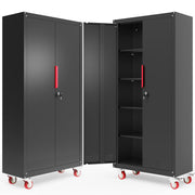 Metal Storage Cabinet with Wheels,71"H Garage Cabinets with 4 Adjustable Shelves + Lockable Door,Heavy-Duty Garage Cabinet and Storage System for Garage,Home Workshop & Office(200 lbs per shelf)
