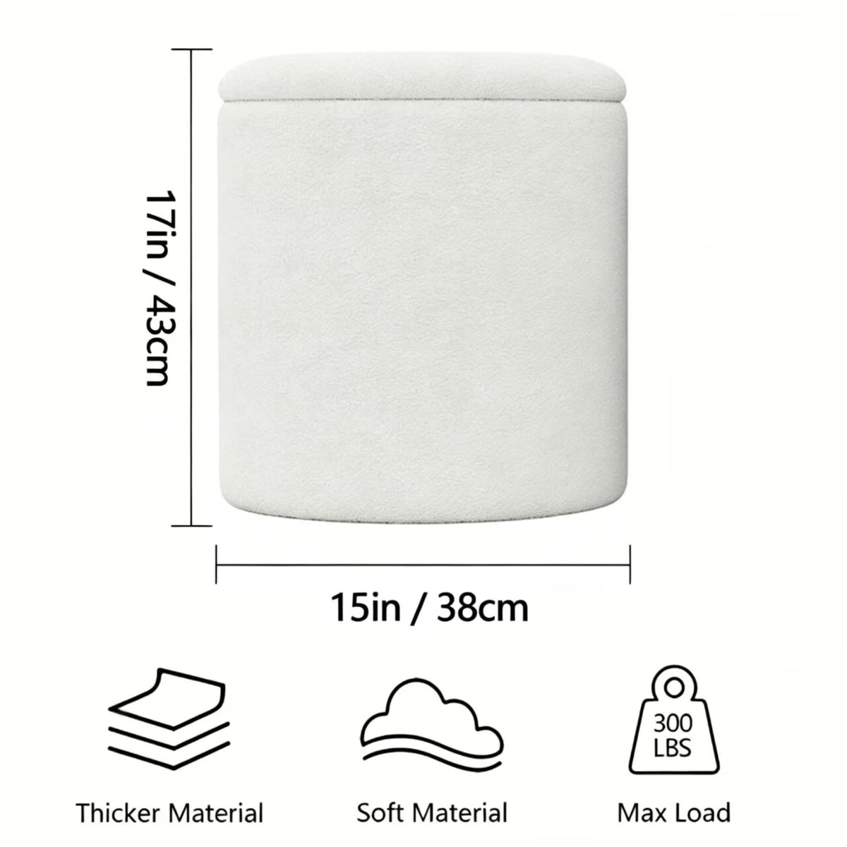 Cmishe Ottoman Poufs with Storage, Soft Upholstered Vanity Stool,Multifunctional Ottomans Coffee Table Padded Seat Foot Rest for Living（White）