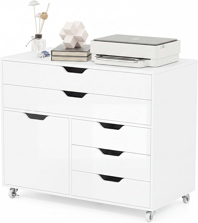 Rolling File Cabinet with 5 Drawers & Side Cabinet