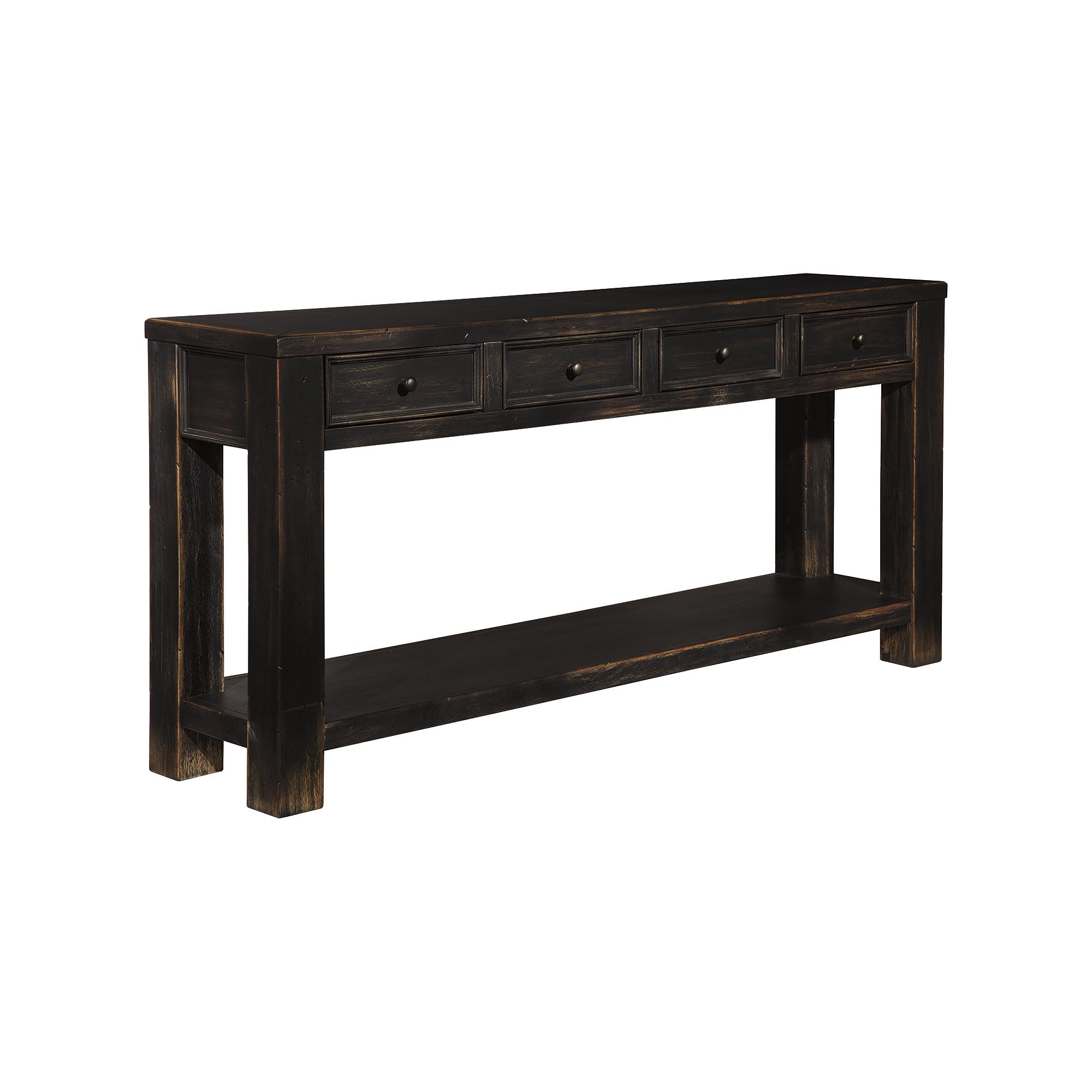 Signature Design by Ashley Gavelston Sofa Table, Couch Table with Drawers & Shelf, Hand-Finished Wood Console for Living Room or Entryway, Weathered Black