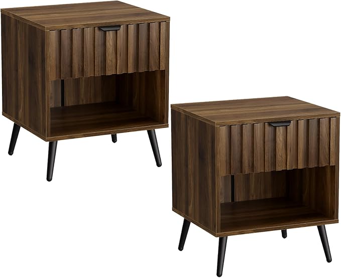 Walnut Nightstand with Embossed Checkerboard Drawers