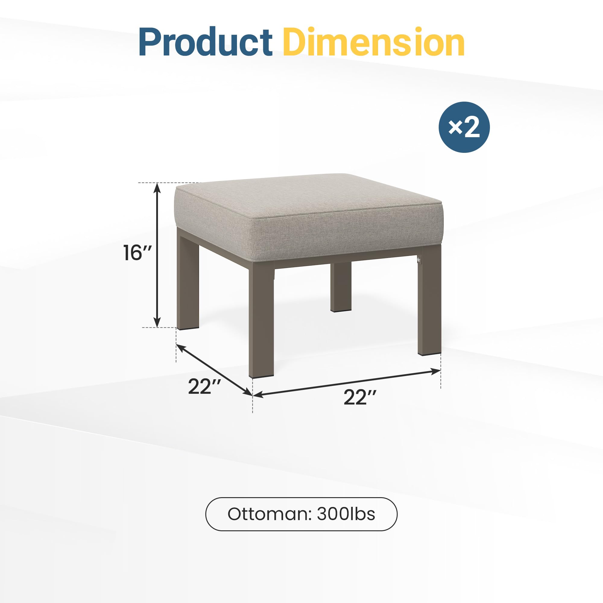 Metal Outdoor Ottoman Set of 2 with Cushions