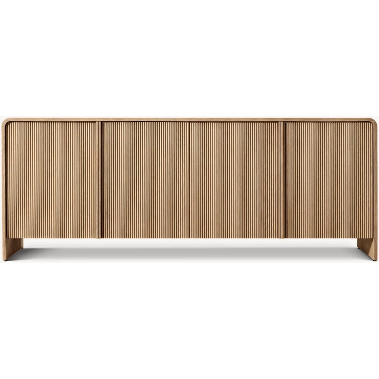 60" Reeded White Oak Sideboard Buffet, 4-Door Credenza with Adjustable Shelves & Cord Cutouts, Natural Oak