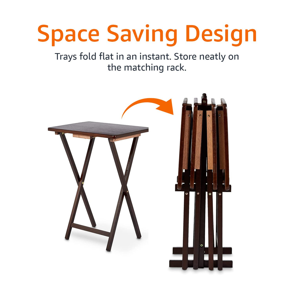 Espresso Folding TV Tray Tables with Rack