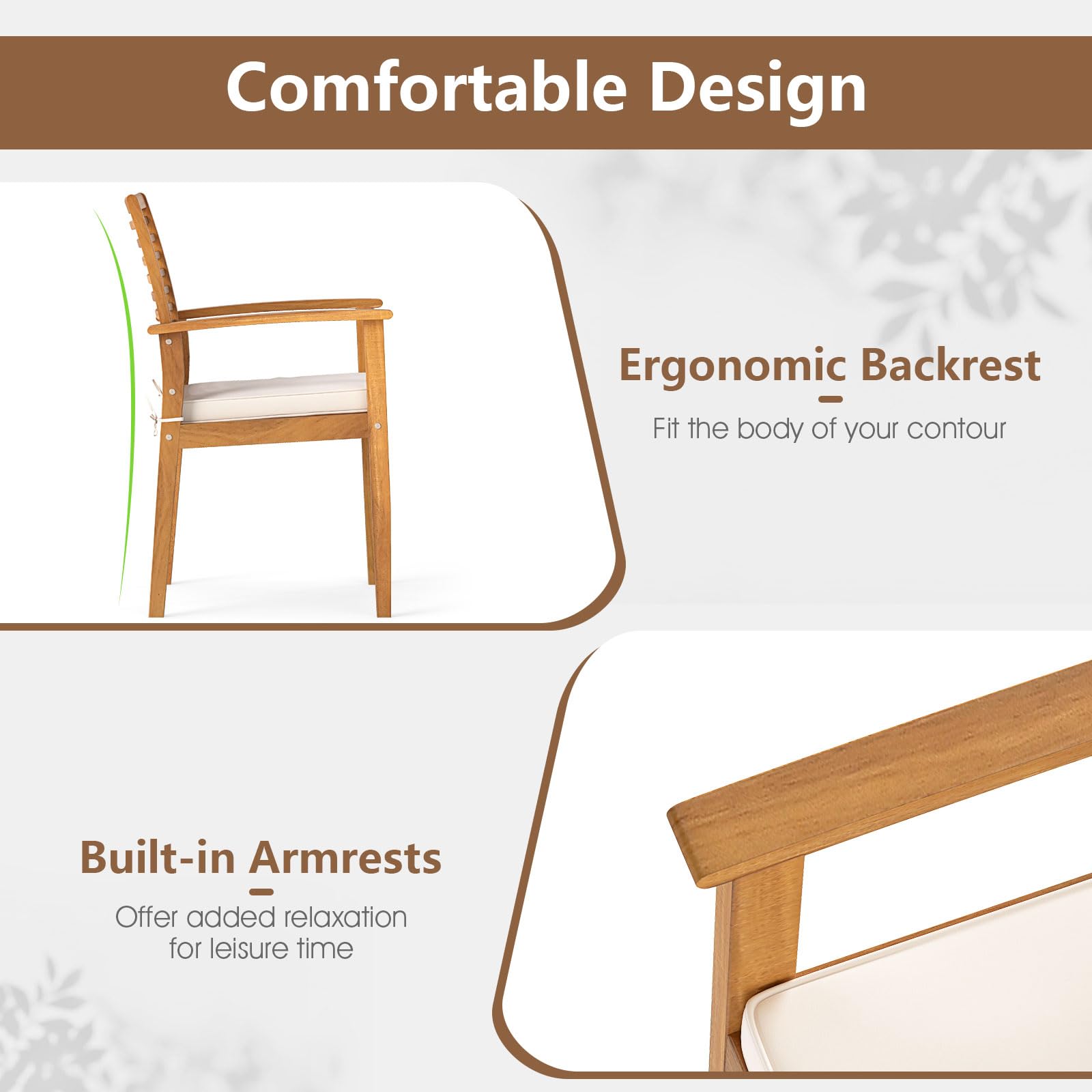 Tangkula Acacia Wood Patio Chairs Set of 4, Wood Outdoor Dining Chairs w/Removable Padded Cushion, Slatted Backrest, 400 LBS Weight Capacity, Balcony Furniture for Deck, Poolside, Yard, Garden