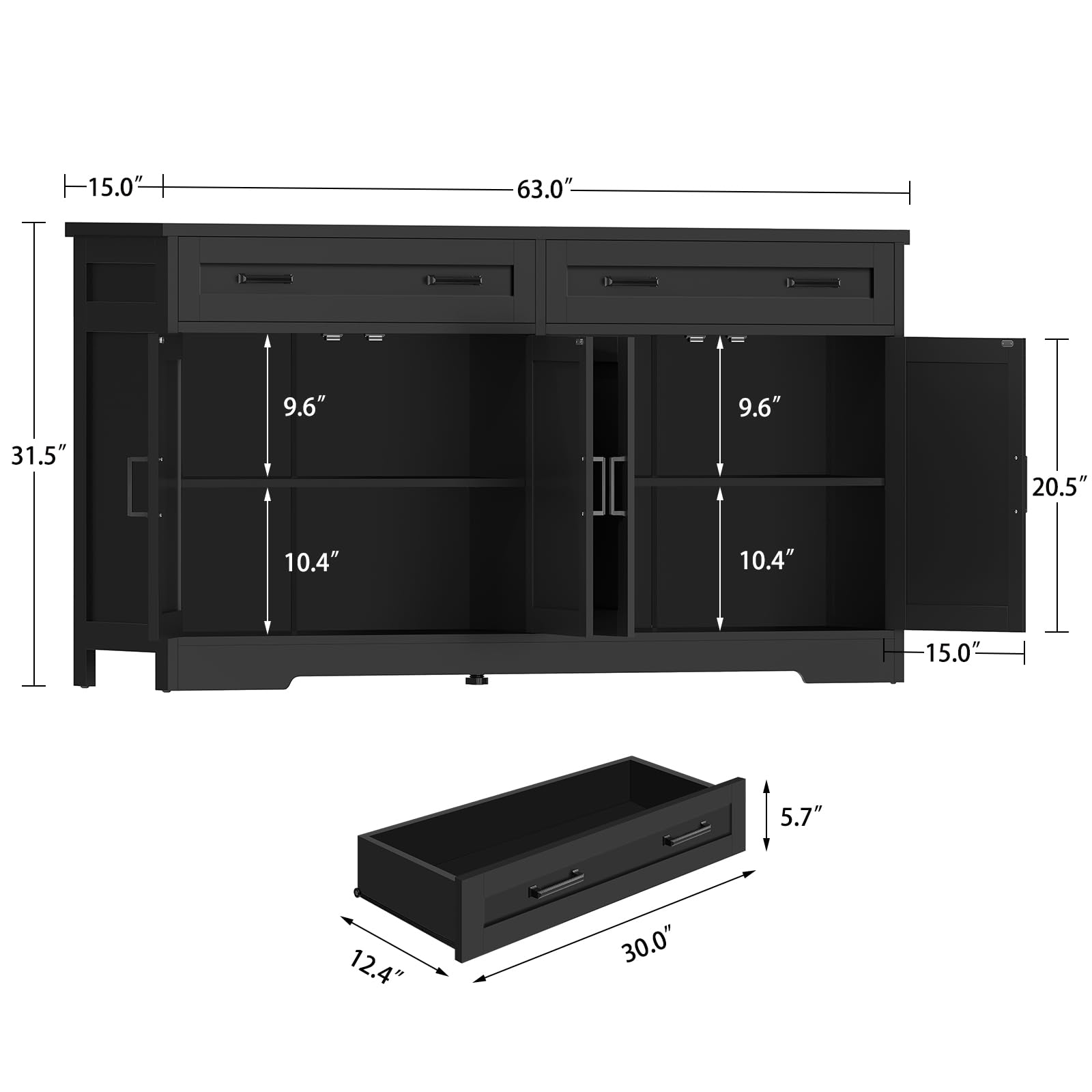 63" Buffet Cabinet with Storage