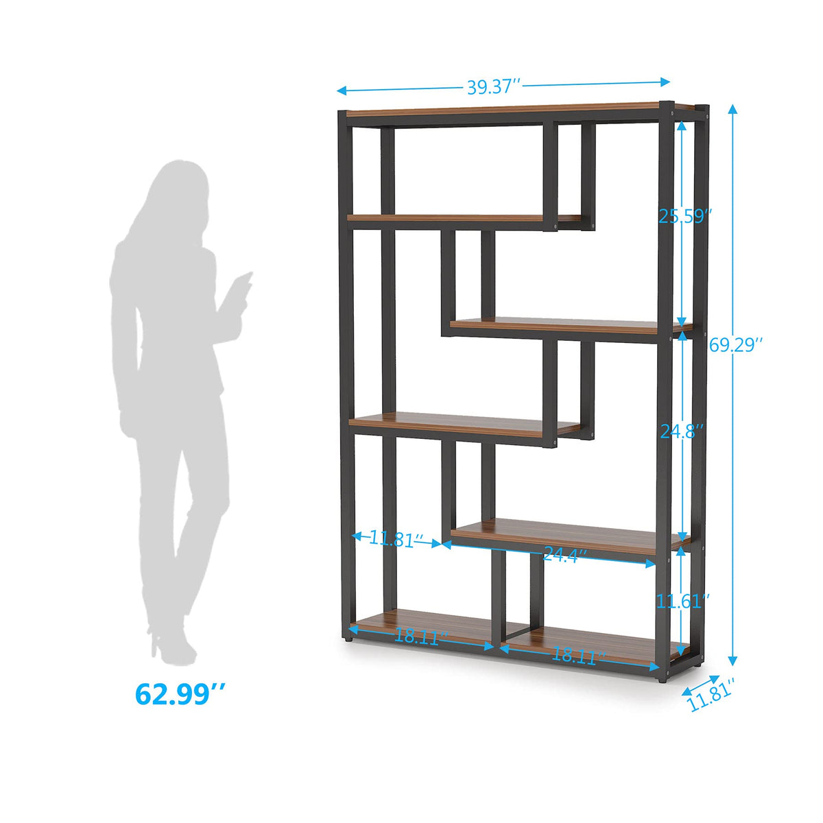 6-Tier Industrial Bookshelf