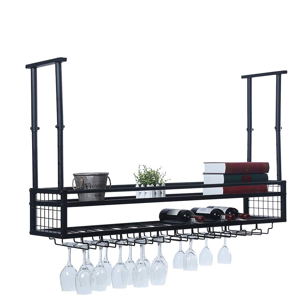Ceiling Wine Rack Wall Mounted,Hanging Wine Glass Rack Ceiling Wine Shelf