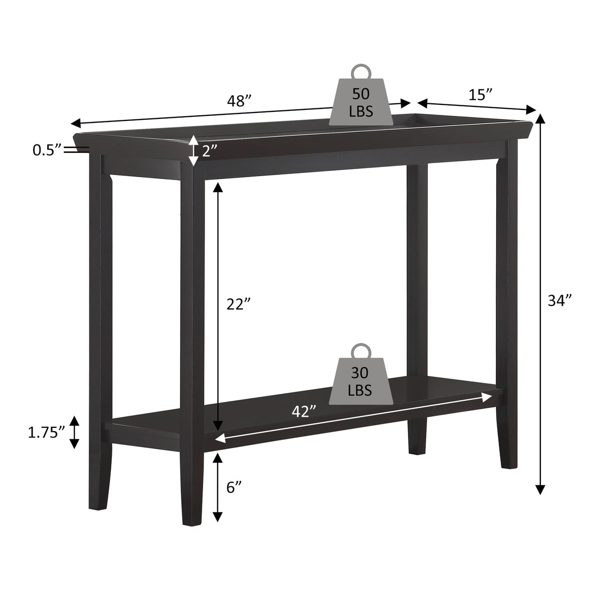 Espresso Console Table with Shelf