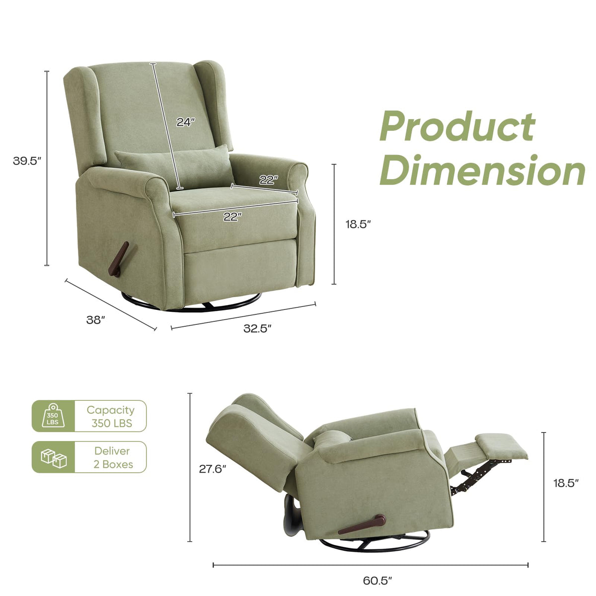 Green Chenille Swivel Rocker Recliner