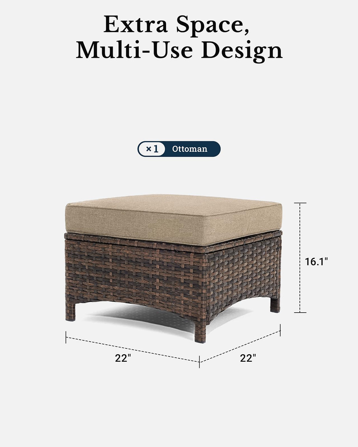 HILLGA 2PCS Outdoor Ottomans for Patio, Outdoor Footstools with Steel Frame