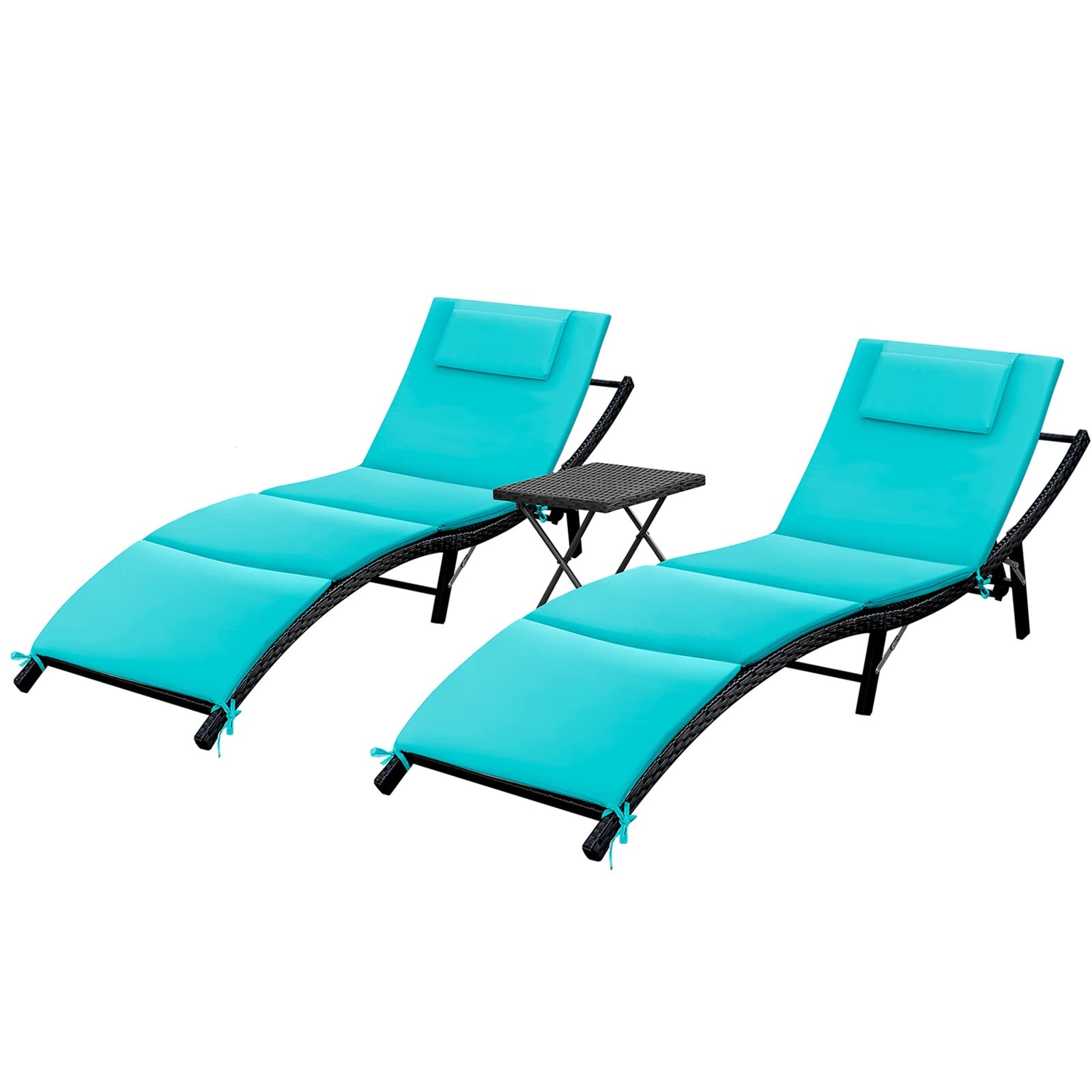 Outdoor Reclining Chaise Lounge Set with Side Table